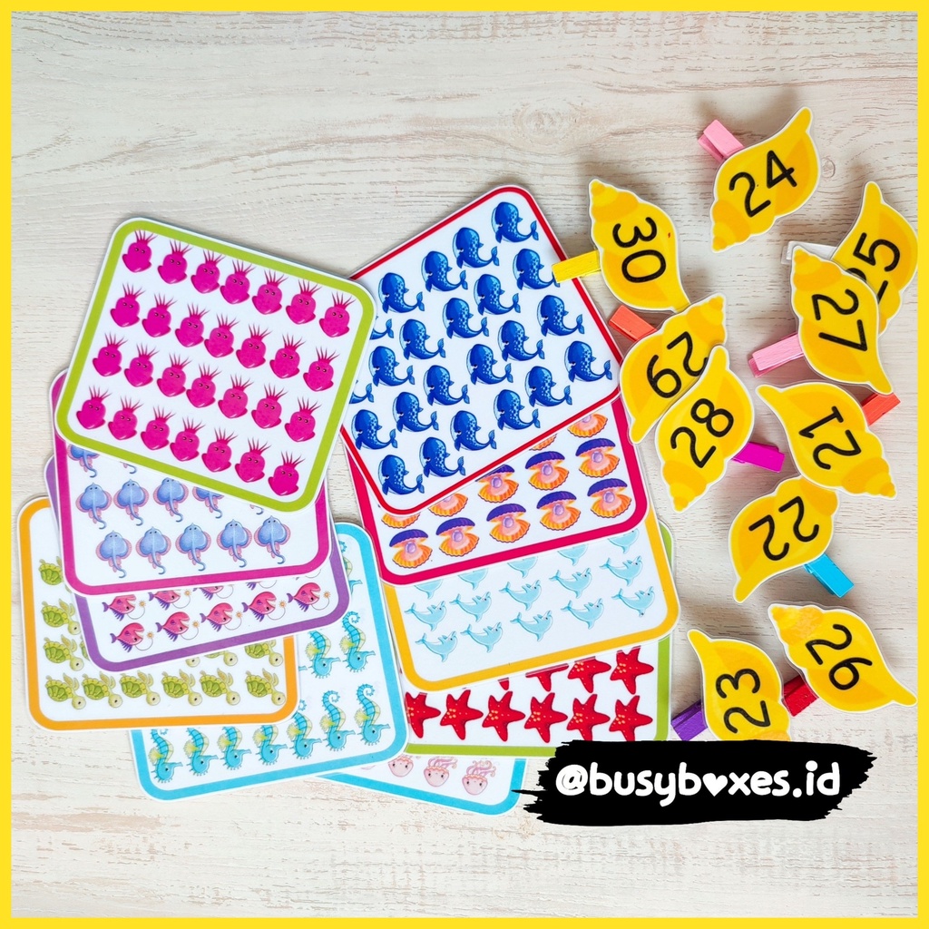 [busyboxes.id] Mainan Edukasi Flash Card Counting Card 21-30 seri hewan laut sea animals kartu belajar berhitung preschool