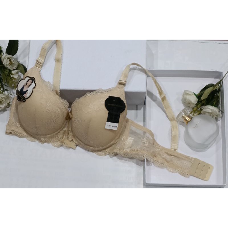 BRA WANITA JUMBO BH FASHION KAWAT BUSA TIPIS KAIT 3 Size 36-46 art 182#-Krem