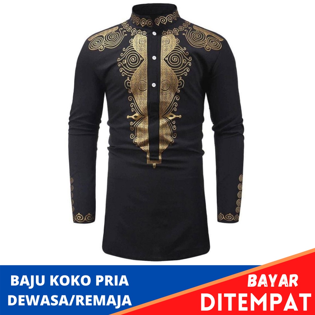 Pakaian Stelan Baju Coco Koko Qurta Kurta Fashion Muslim Turki Pakistan Nibras hitam Polos Kerah San