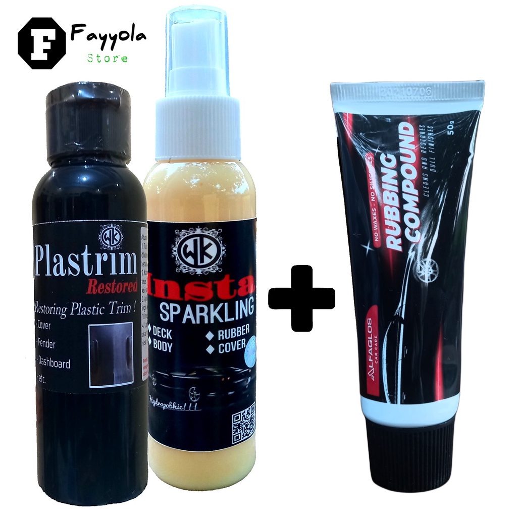 [Paket 3] Rubbing Compound - Plastrim Restored - Insta Sparkling / Penghitam &amp; Pengkilap Motor