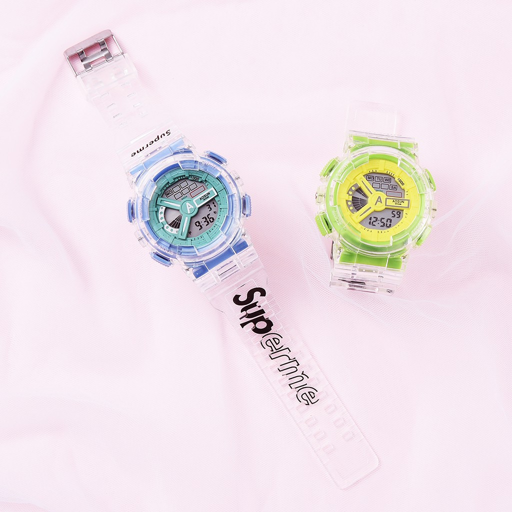 ✅COD Jam Tangan Wanita Quartz Digital Superme Gaya Korea Strap Rubber Waterproof