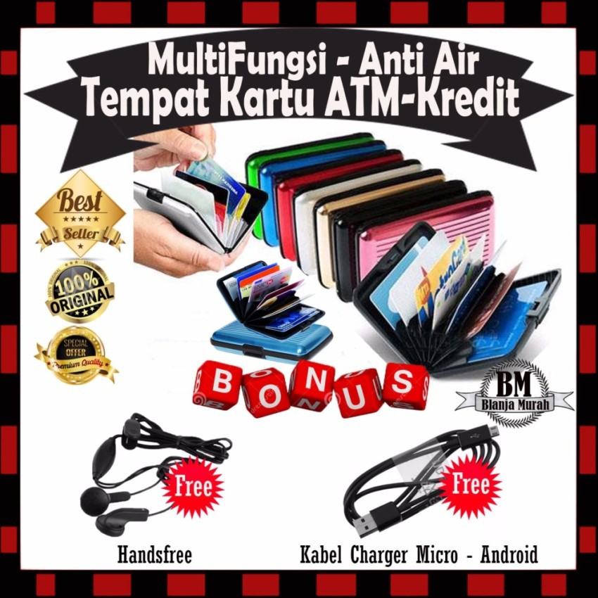 Dompet Kartu Nama /Tempat Kartu Nama/Card Holder Atm Credit Card - GRATIS Handsfree &amp; Kabel Charger