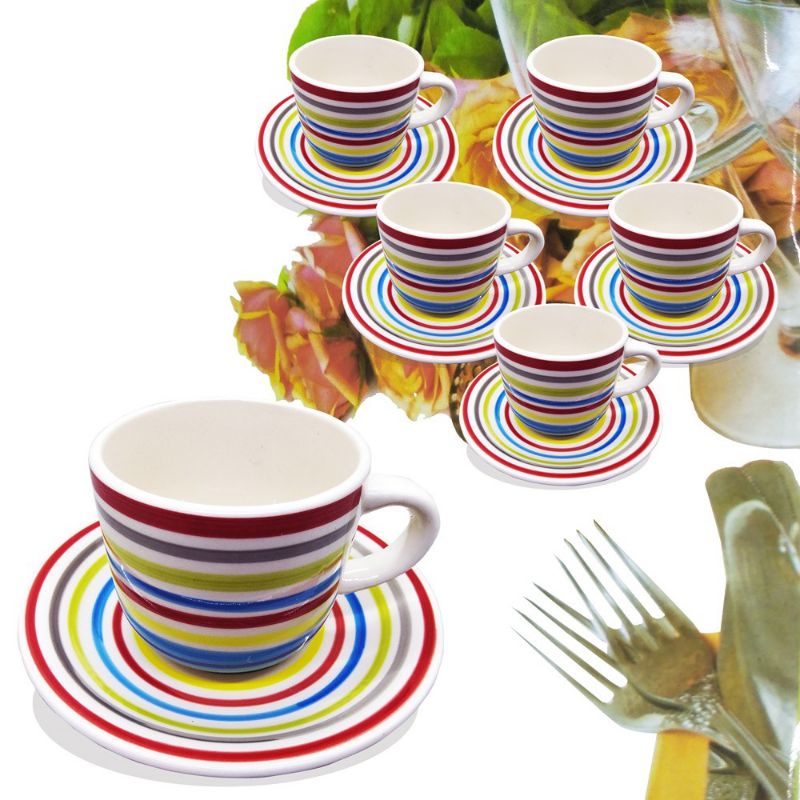 Set Cangkir Lepek Keramik Warna Gelas Cangkir Warna Unik Cantik (1 Set)