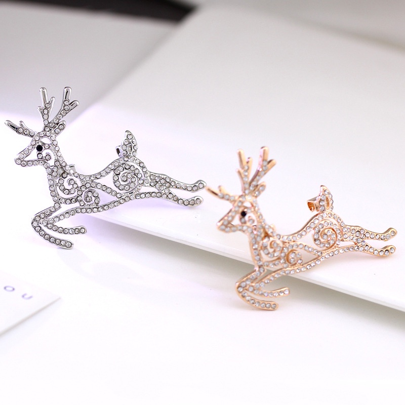 Christmas tree milu deer snowflake colored diamond five-pointed star diamond animal brooch holiday jewelry gift