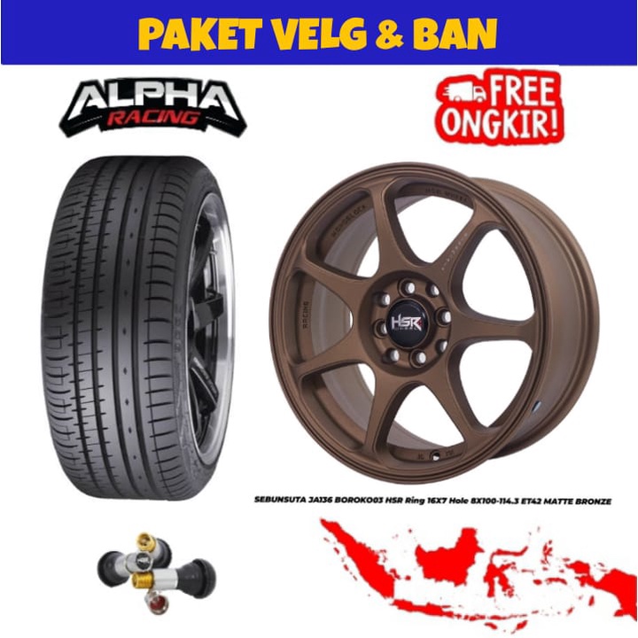 Paket Velg Dan Ban Ring16 HSR SEBUNSUTA Untuk Jazz, Yaris, Brio, Mobilio, Calya, Avanza Dll