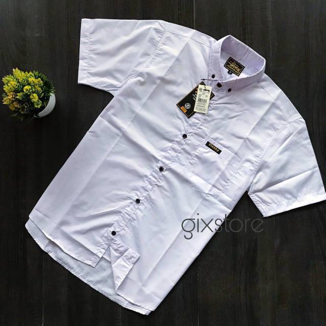 KEMEJA PRIA BOYI DISTRO BAJU TOP MAN LENGAN PENDEK KASUAL FORMAL KERJA KANTOR POLOS PUTIH HITAM BIRU