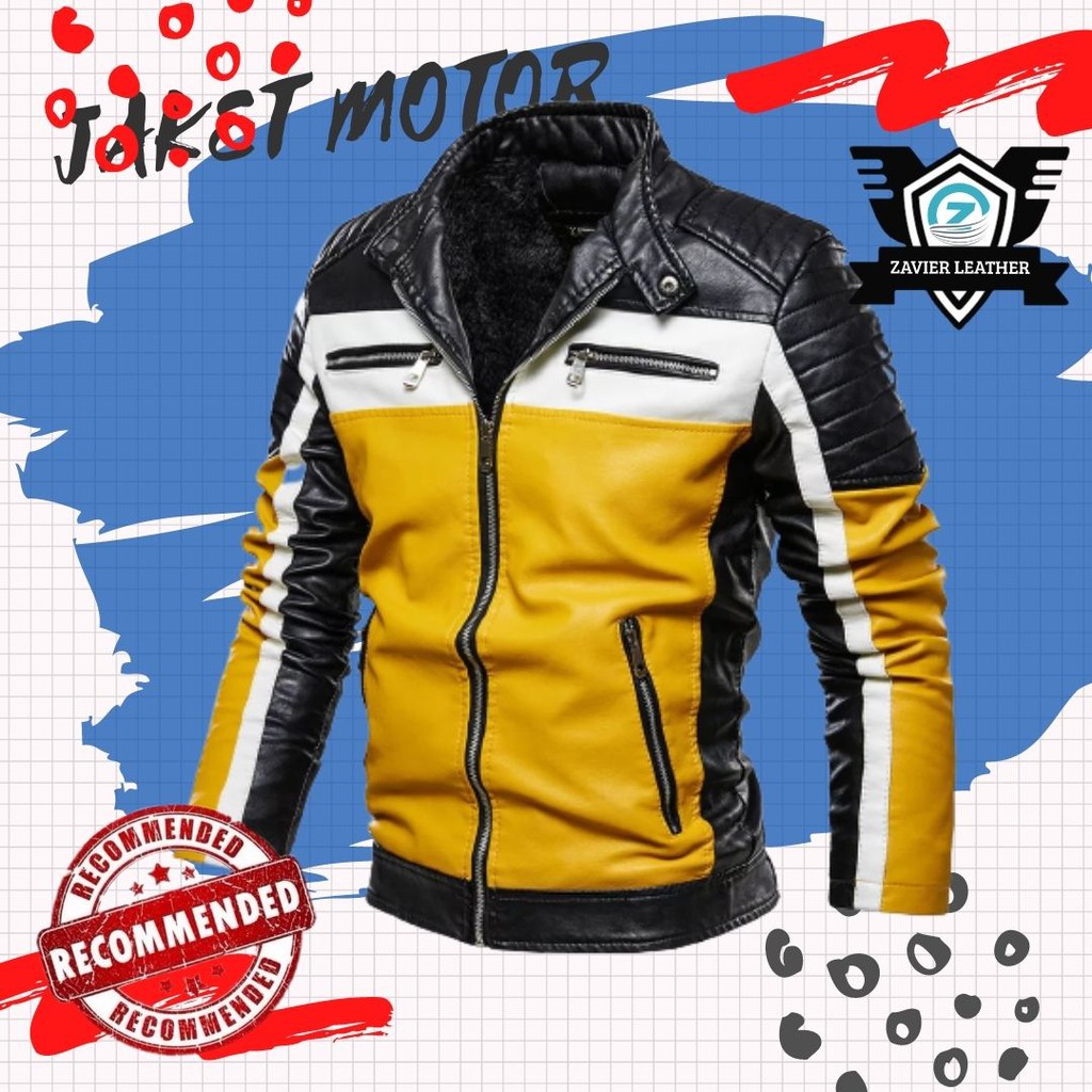 jaket kulit pria motor atau jaket cowok kulit sintetis kombinasi merah hitam premium