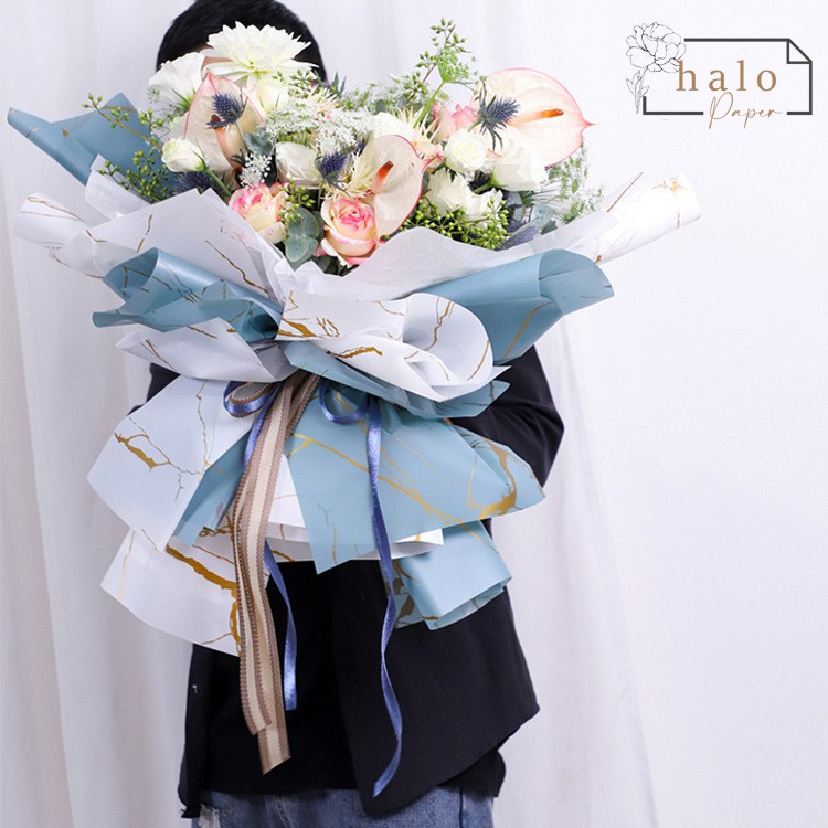 FLOWER WRAPPING PAPER WATERPROOF OPP GOLD MARBLE (FREE KARDUS PACKING)  (ECER/LEMBAR)