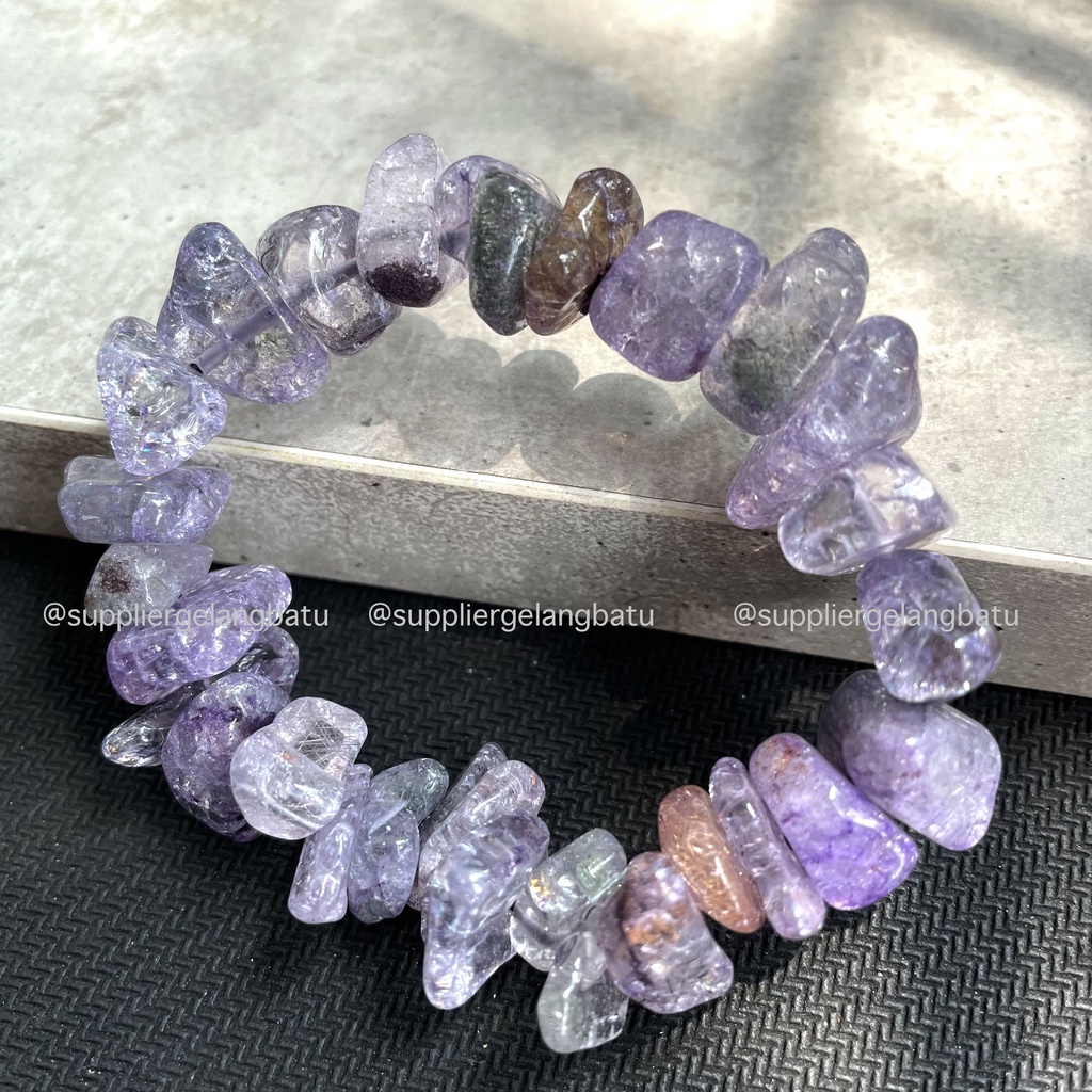 Gelang Kerikil Amethyst Ungu Kecubung Besar 2CM Etnik Batu Alam Natural