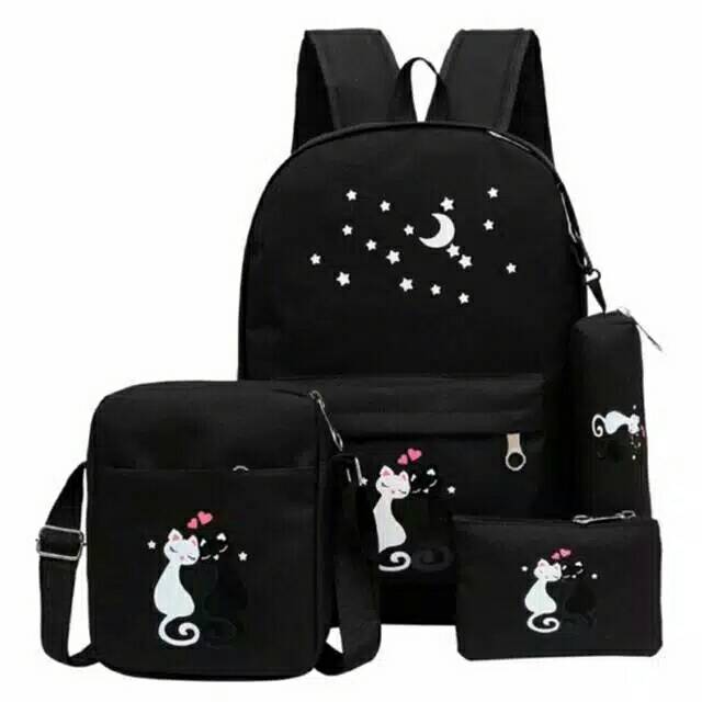 Tas polka kucing/ransel anak/tasmurah/ransel sekolah set