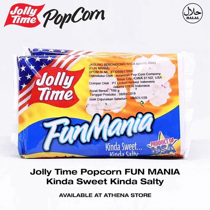 

INSTANT-CAMILAN- POPCORN JOLLY TIME FUN MANIA KINDA SWEET KINDA SALTY 100GR -CAMILAN-INSTANT.