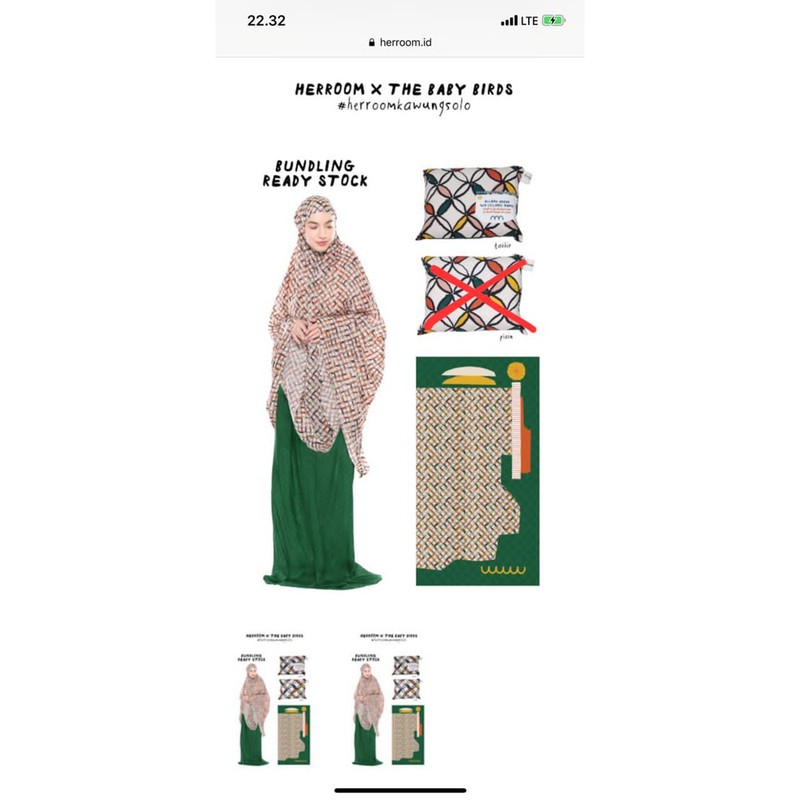 Herroom mukena midi kawung solo ijem pouch zipper bundling sajadah praying matt dan 2 masker earloop