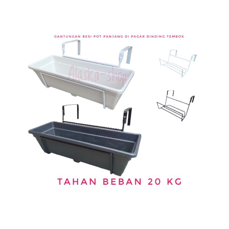 Gantungan pot panjang besi rak pot bunga gantung pagar dinding tembok