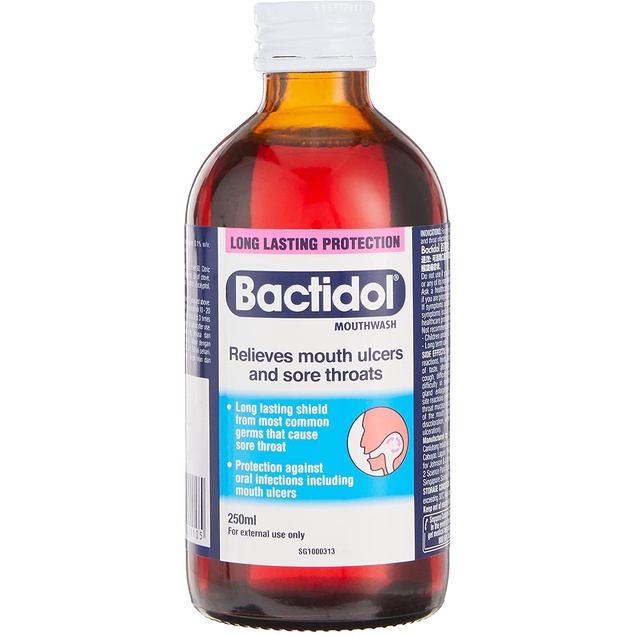 Jual Bactidol Mouthwash for Sore Throat Relief, 250ml (SINGAPORE