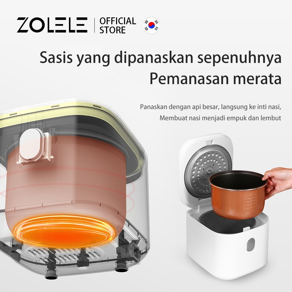 ZOLELE Rice Cooker Mini 24h Fungsi Reservasi Penanak Nasi 2-4 Porsi Multi Non Stick Cooking Pot Portable Non Stick Pressure Ricecooker Kecil Low Watt Steamer Elektrik Listrik ZB002