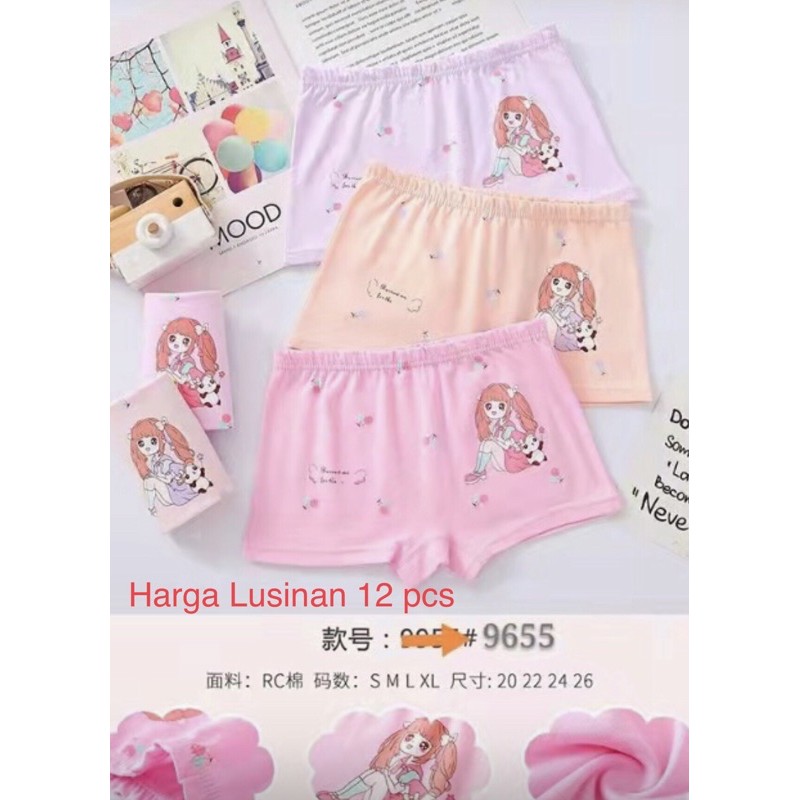 12 pcs Boxer Impor Anak Perempuan Lusinan