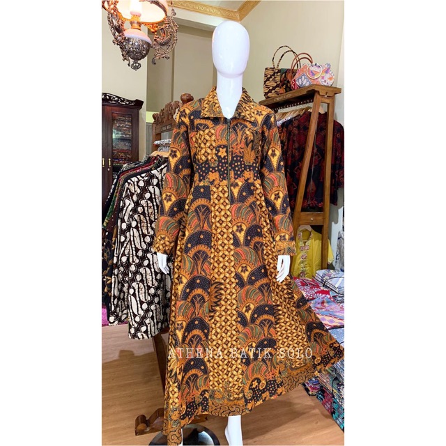 Dress Batik Gamis Alusan Sogan Soga Solo Cap Printing Tulis Pm Danarhadi Danar Hadi Kombinasi Jumbo Shopee Indonesia