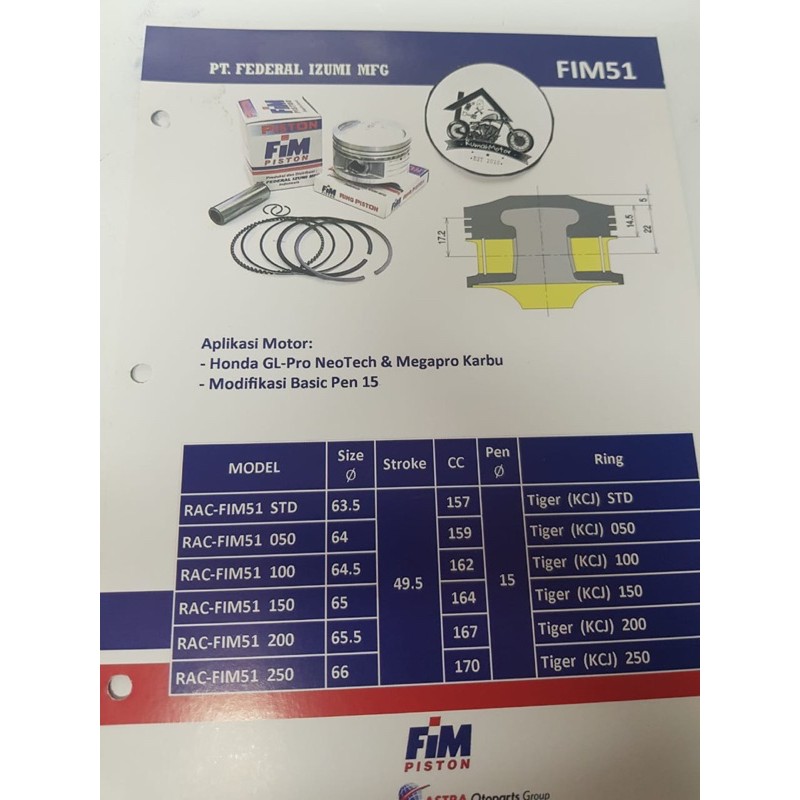 Piston Kit Fim MegaPro Honda GL Pro Neotech Fim51 Pin 15 Fim 51-1