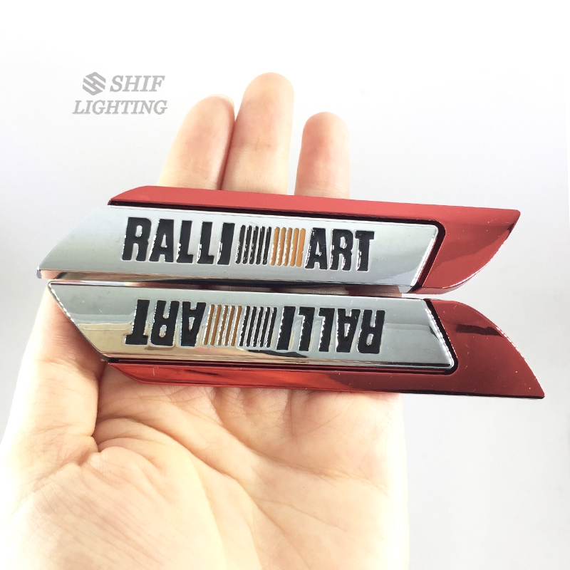 2pcs Stiker Emblem Logo Ralliart Bahan Metal Untuk Mobil Mitsubishi