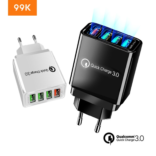 99K Charger 33W Fast Charging QC3.0 Kepala Charger 4 ports LED