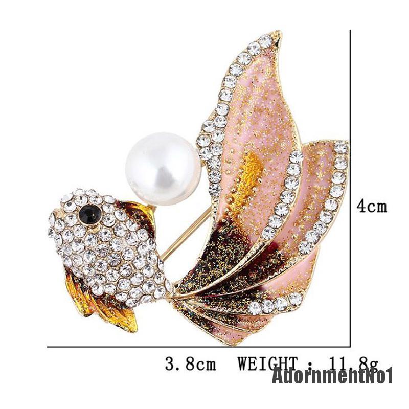 (Adornmentno1) 1pc Bros Pin Bentuk Ikan Mas Aksen Kristal Berlian Imitasi Untuk Wanita / Pesta Pernikahan