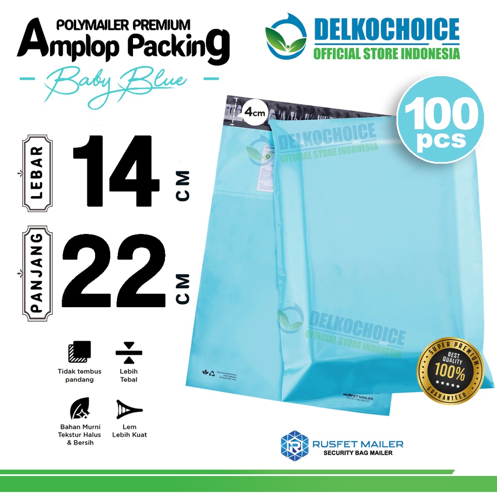 

Polymailer Polos TOSCA 14x22cm Amplop Plastik Packing Olshop BABY BLUE PREMIUM / PACK