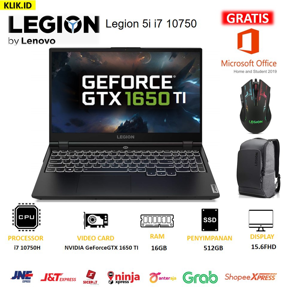 Lenovo Legion 5i i7 10750 16GB 512ssd GTX1650Ti 4GB W10+OHS 15.6FHD