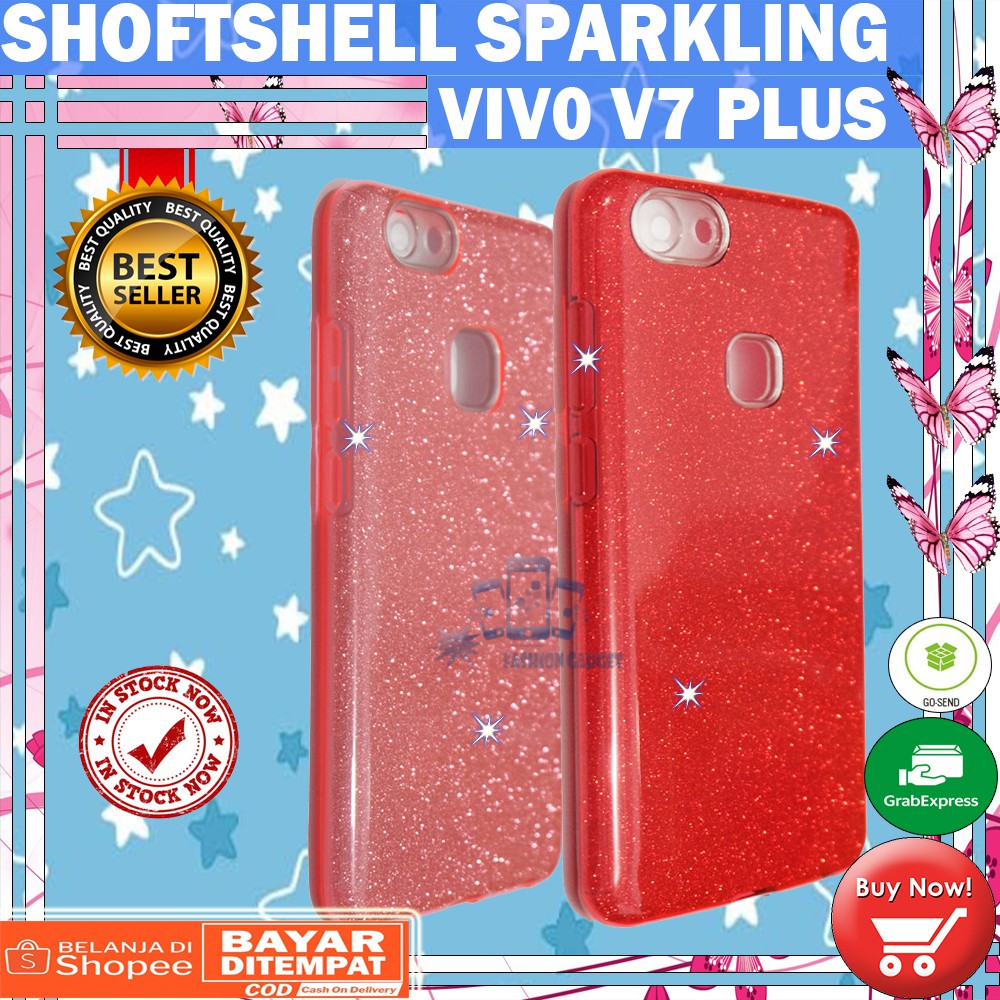 (Warna Acak Pink / Red) Silikon Vivo V7 Plus Ultrathin Vivo Vivo V7 Plus Case Sparkling Blink Blink Case Gliter Soft Case Jelly Case Silicone Casing Kesing Kasing Sarung Hp Vivo V7+