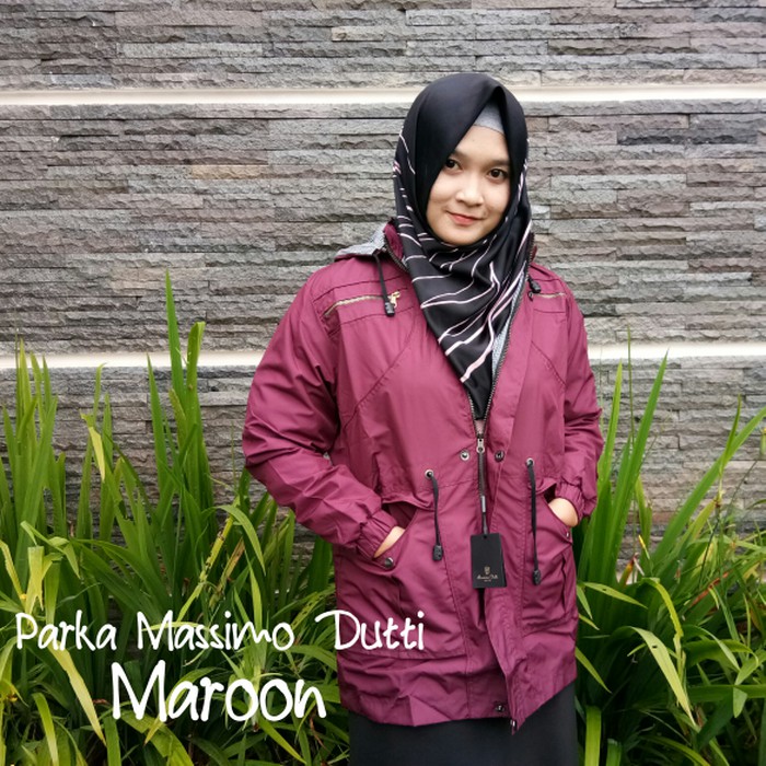 JAKET PARKA CEWEK MAROON ORIGINAL MASSIMO DUTTI / JAKET OUTDOOR CEWEK