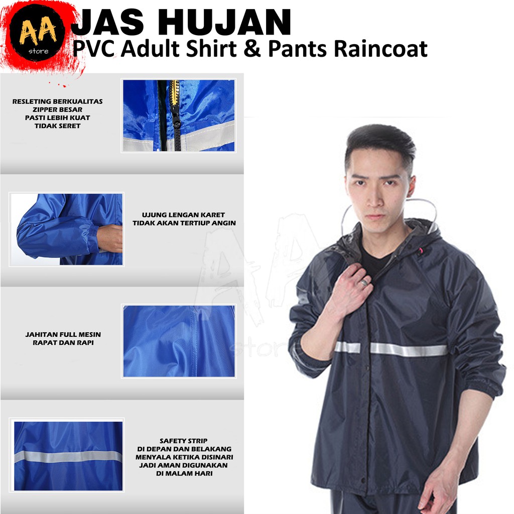 Jas Hujan Setelan/Stelan Baju Celana/Raincoat Pria Wanita PVC Tebal Grade A+