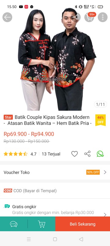 Batik Couple Kipas Sakura Modern -  Atasan Batik Wanita – Hem Batik Pria - S-m-l-xl-xxl-3l-4l-5l