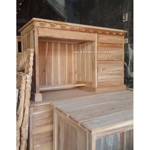 Meja Kantor Jati Setengah Biro Mentahan - Meja Kerja Jati Asli - Meja Komputer