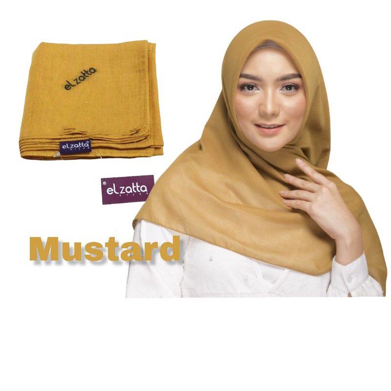 Jilbab Segiempat Polos Keisha Sadia Elzatta Hitam Pollycotton Hijab Kerudung Segi Empat Krudung-Shamora mustard