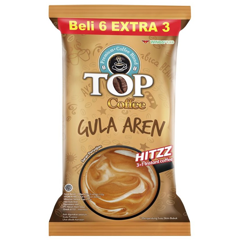 Jual (9sachet) Top Coffee Gula aren kopi instan kemasan isi (6+3