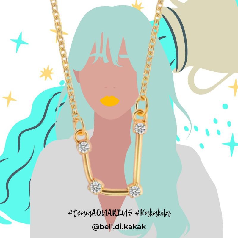 Kalung Zodiac Horoscope Aquarius Kado Unik Accesories Emas Silver Zodiak Ulang Tahun