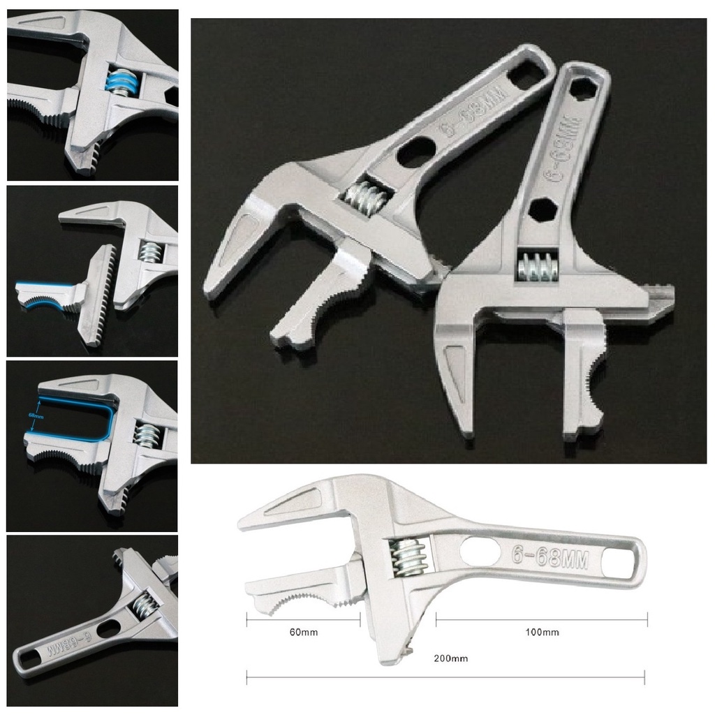 Kunci Inggris Serbaguna FLAT - ROUND Universal Adjustable Wrench 16-68mm Bulat Kunci Pipa Ledeng Pas Shok Shock Multifungsi Mini Kepala Besar