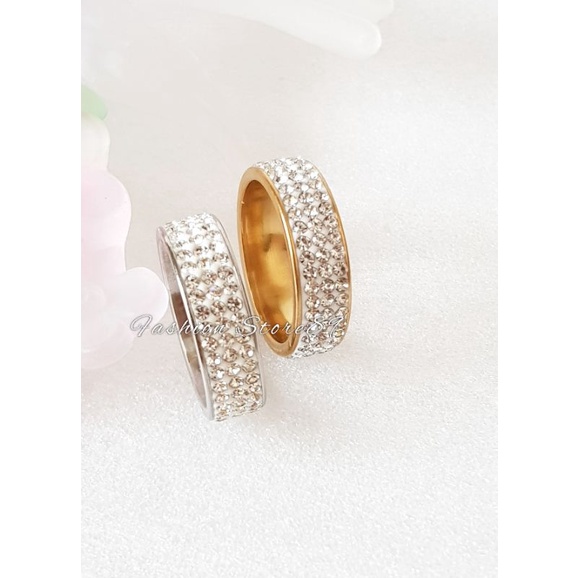 Ready Import Cincin Titanium Full Permata Perhiasan Antikarat Impor Cincin Antikarat Single Couple Titanium Gold Silver Pria wanita Bestquality