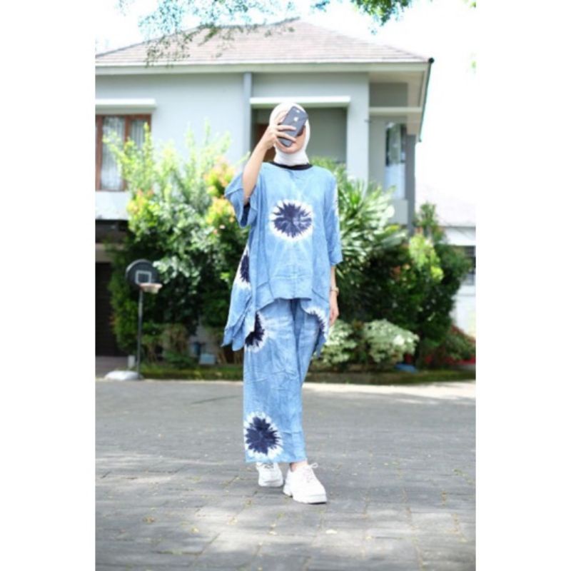 ONE SET SETELAN BATIK SHIBORI JUMBO RAYON PREMIUM KELELAWAR/ SETELAN WAKA JUMBO SETELAN WANITA JUMBO