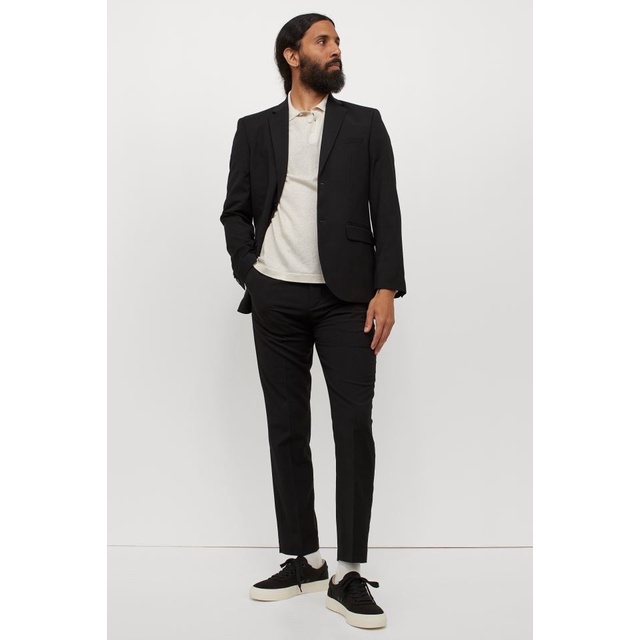 Celana H&M Slim Fit Stretch Suit Pants Black Original Bahan Formal HnM