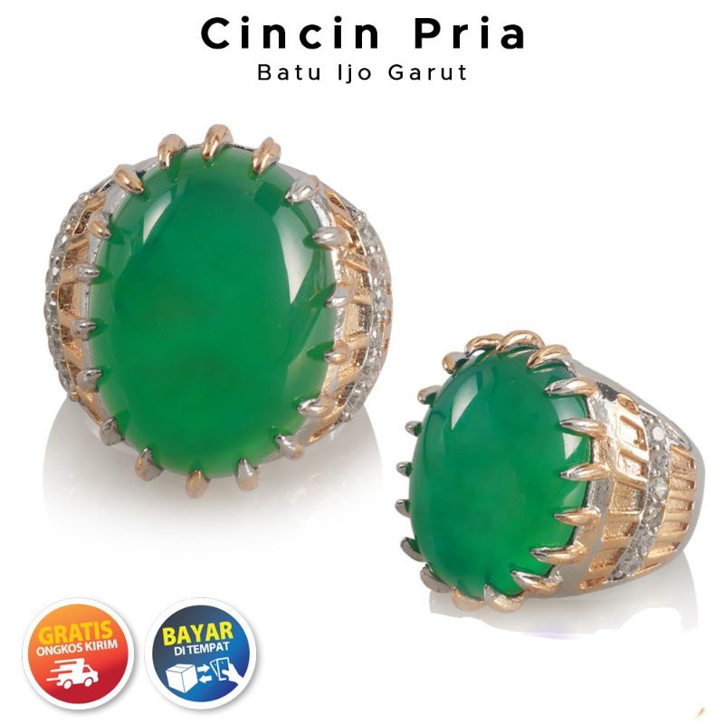 Cincin Pria Batu Ijo Garut Akik Emas Mewah