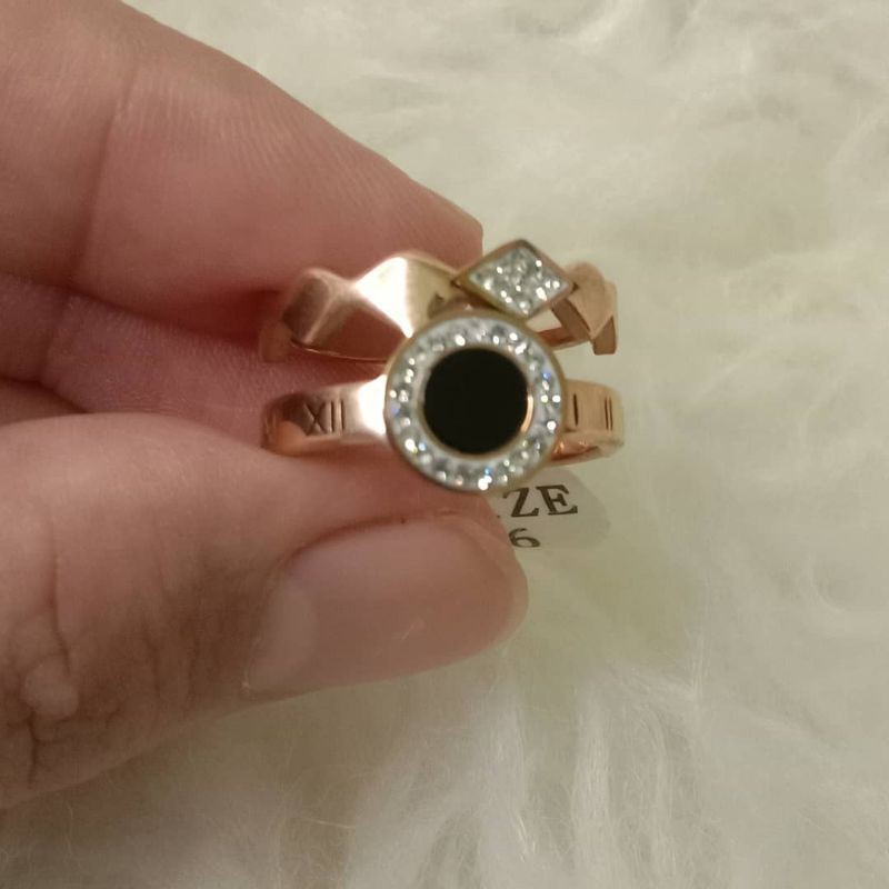 CINCIN TITANIUM BULGARI PERMATA CINCIN TUMPUK CINCIN EMAS