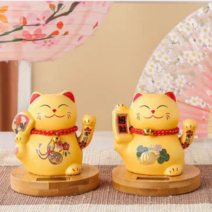 Kucing Keramik Gold Maneki Neko Jepang Pajangan Keramik TATAKAN KAYU Harga Grosir Termurah