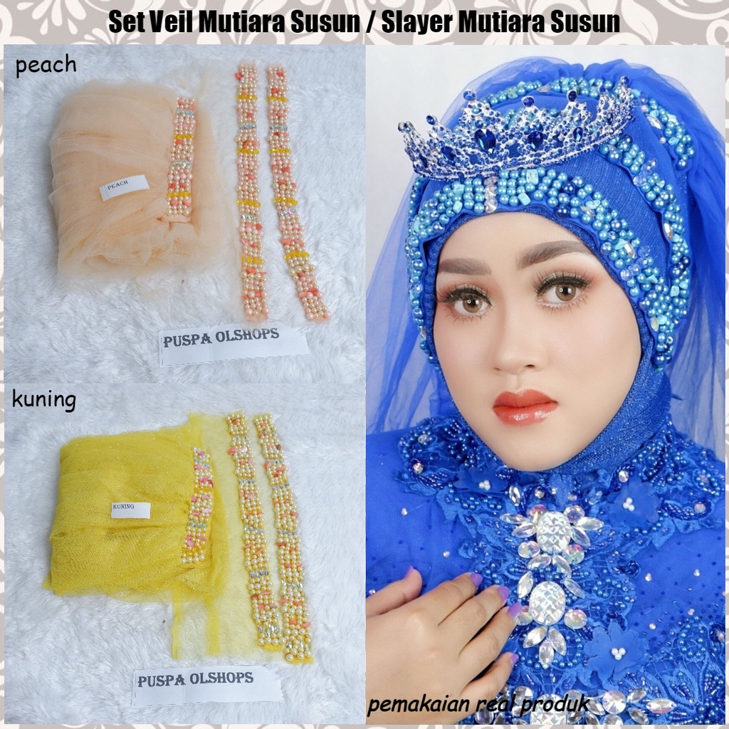 Set Veil Mutiara Susun Slayer Mutiara Susun peach-kuning