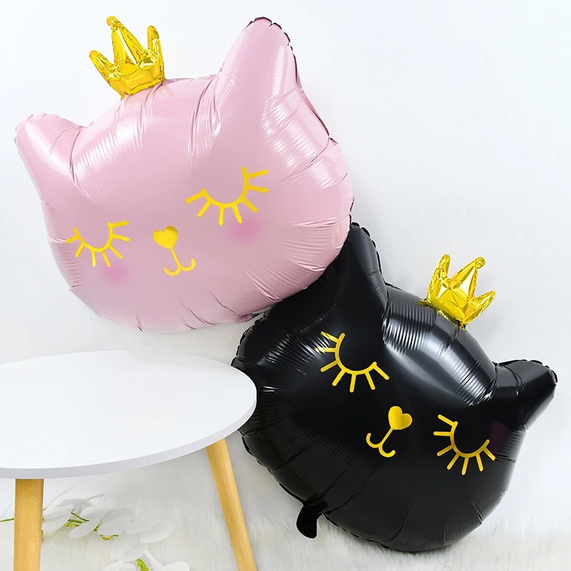 Ornamen Balon Aluminum Foil Desain Kartun Kucing Mahkota Untuk Dekorasi Pesta Ulang Tahun Anak