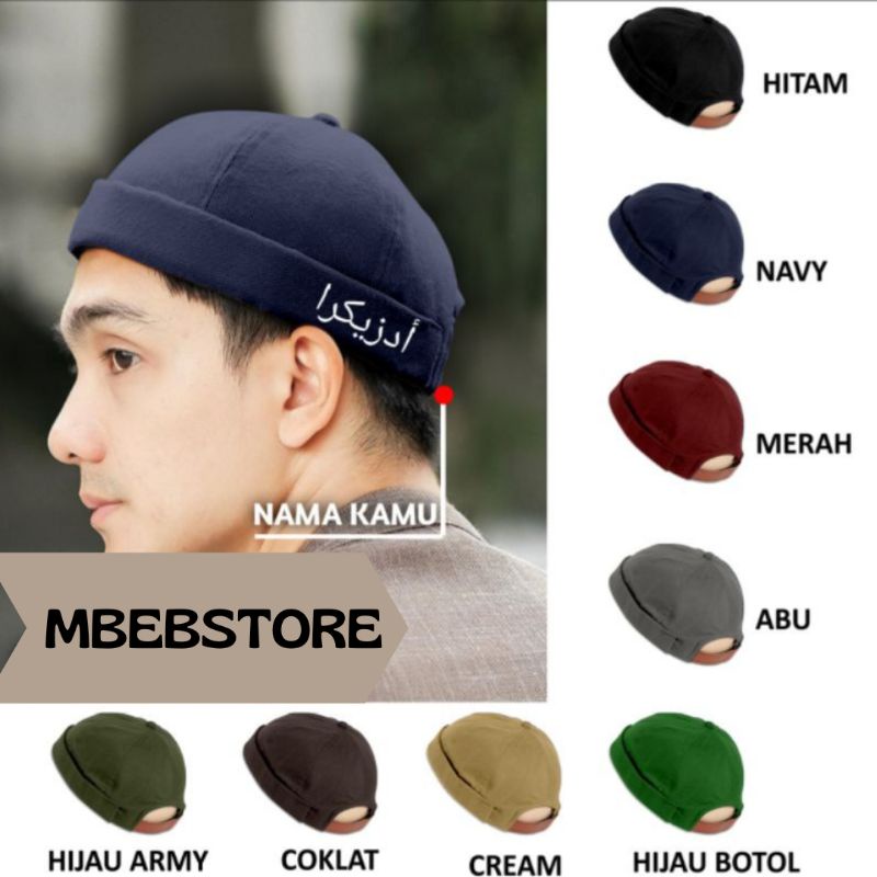 Custom Bordir nama Arab peci anak &amp; dewasa Peci UAS topi mika hat Premium