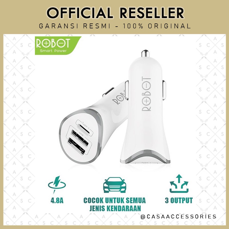 Robot RT-C08 3 Port Output Car Charger USB-C USB-A 4.8A Max