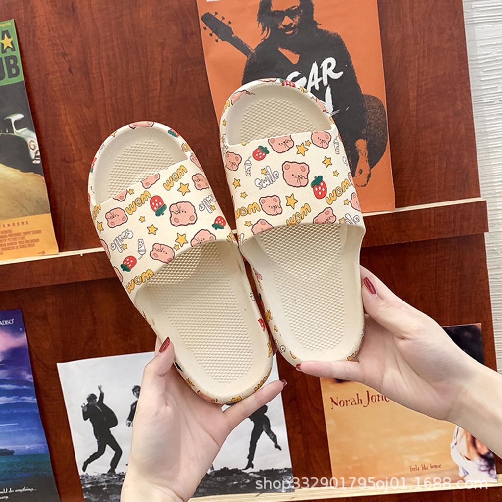 ☀ACCBAYI☀ SF02 Sandal Slop Motif Panda / Sandal Slop Motif lOVE /  Sandal Fashion Wanita / Sandal Lucu & Imut / Slip Sandal Cewek Sandal Import-PINK PUTIH