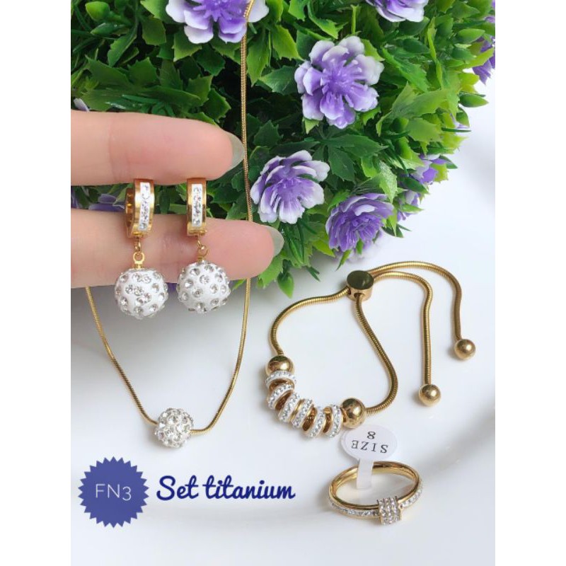 [titanium] paket perhiasan titanium set gelang serut gold 031220