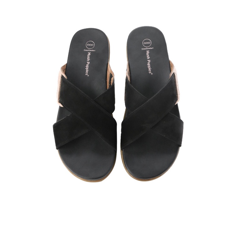 SANDAL SLIDE KULIT HUSH PUPPIES PRIA ORIGINAL CASUAL ASLI HITAM HM35