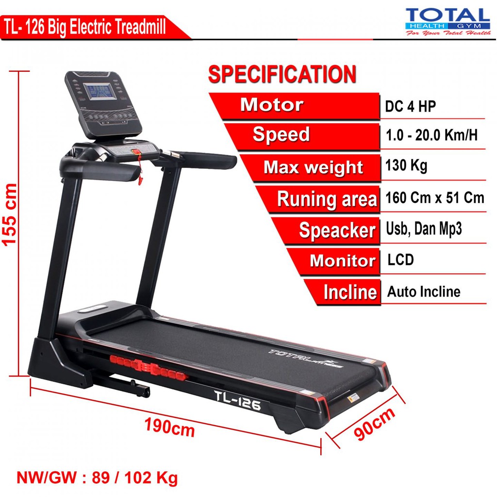 Treadmill Listrik TOTAL TL-126 - AUTO INCLINE
